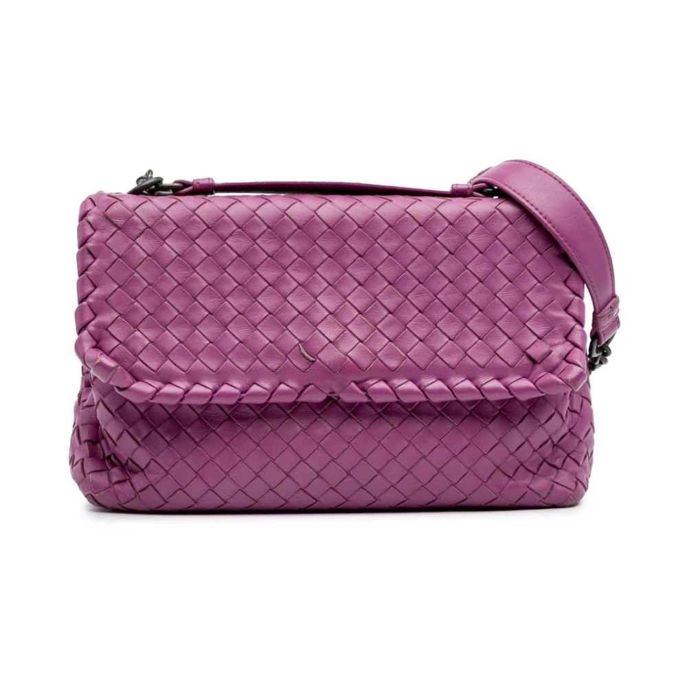 Bottega Veneta Vintage Women's Purple Pre-Owned The Pouch Intrecciato Nappa Leather Bag