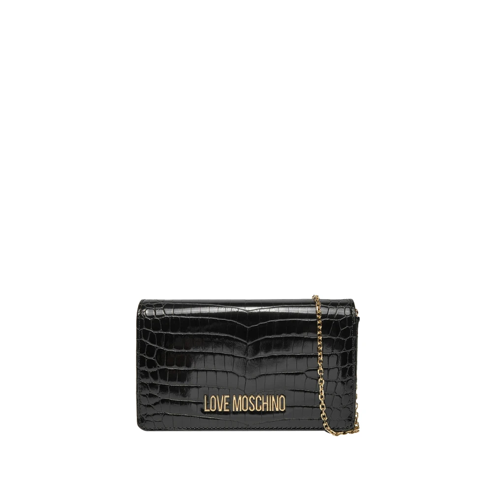 Love Moschino Zwarte Krokodil Logo Schoudertas Black Dames
