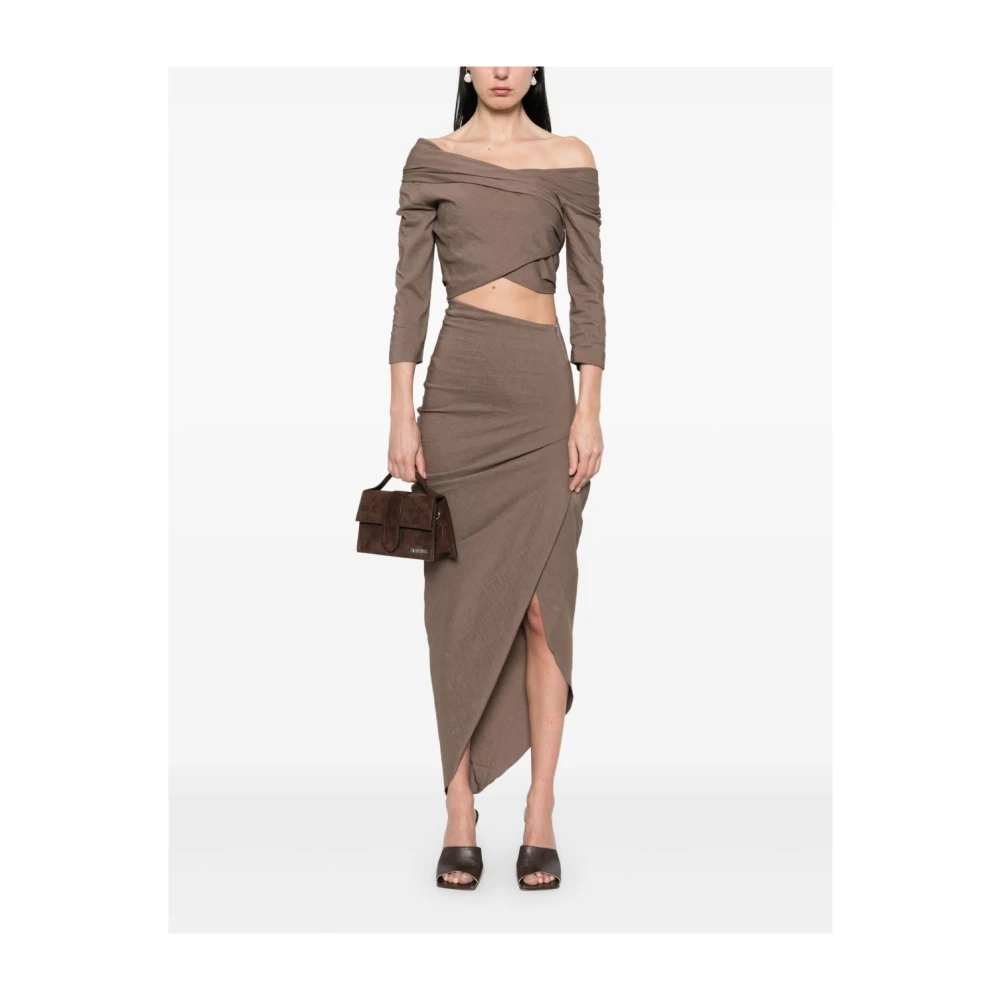 Cortana Bruine Off-Shoulder Gedrapeerde Top Brown Dames