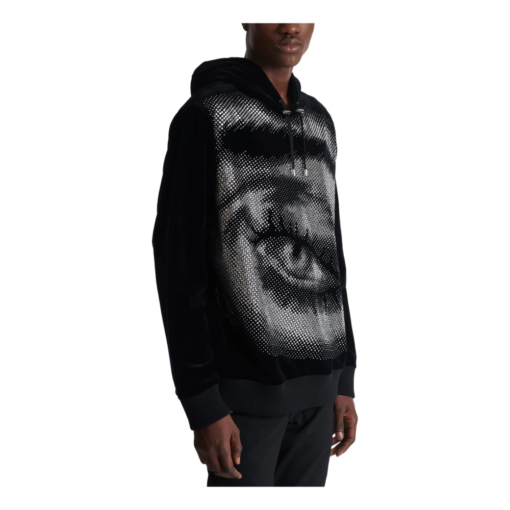Balmain Velvet hoodie met kristallen in een Oog motief Black Heren