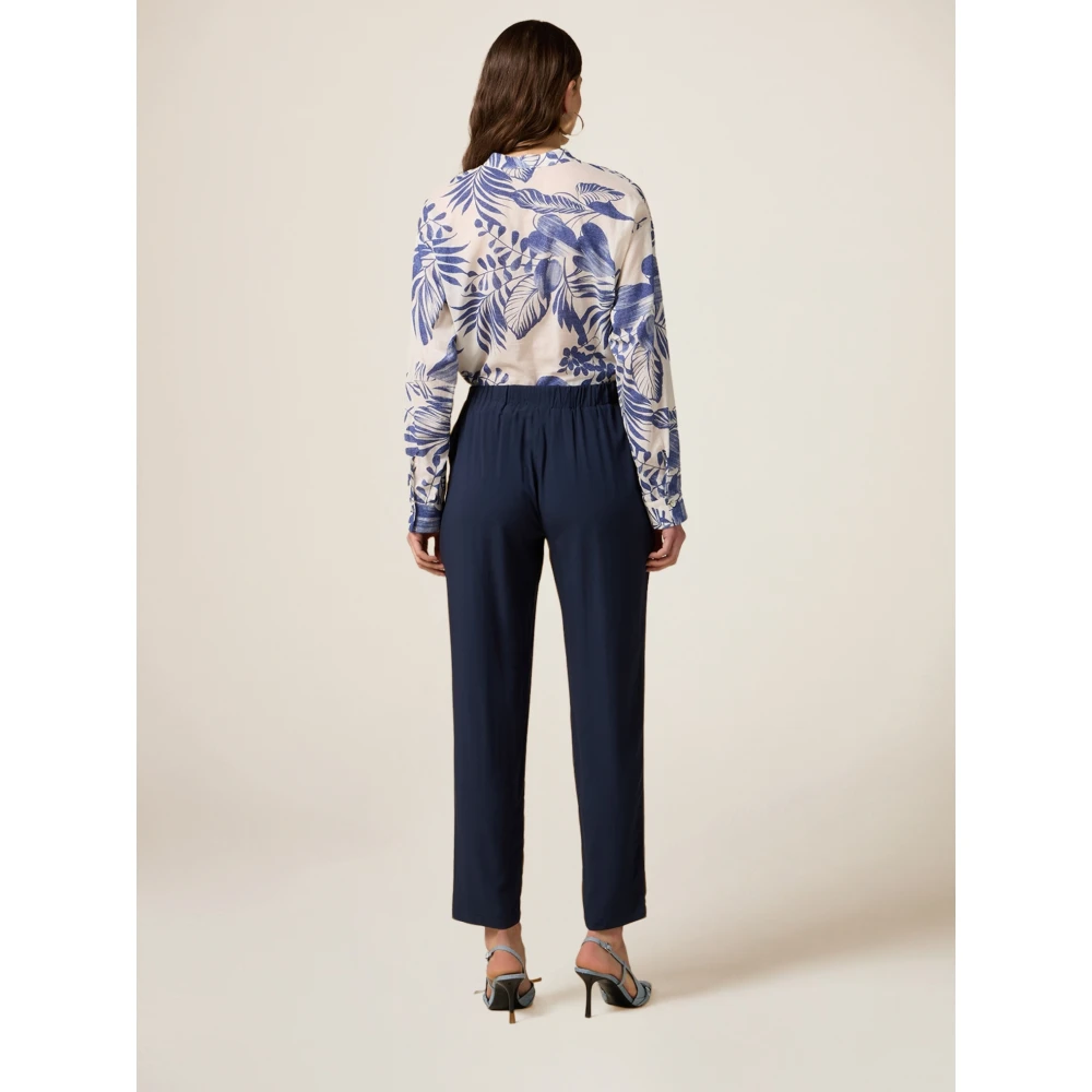 Oltre Viscose Joggers Green Story Elastische Taille Blue Dames