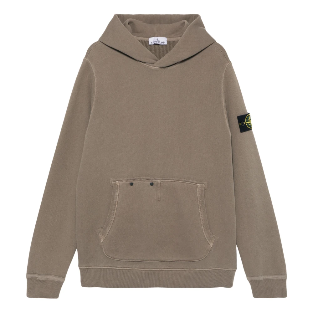Stone Island Bruine Katoenen Jersey Hoodie Kangoeroezak Brown Heren
