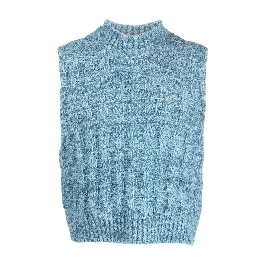 Maison Margiela Blue Sleeveless Mock Neck Knitted Vest - Male - Sleeveless Jumpers - S - Knitwear