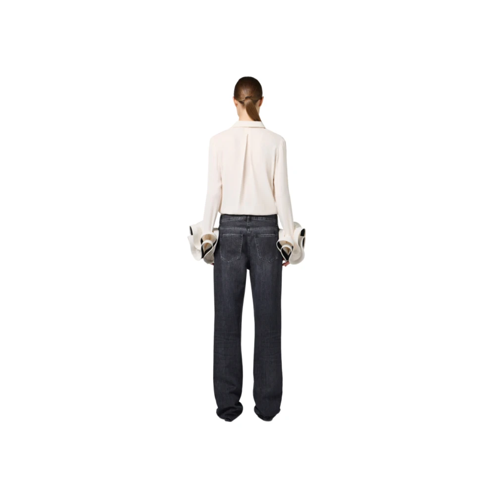 Elisabetta Franchi Biologische katoenen wijde pijp jeans met satijnen banden Black Dames