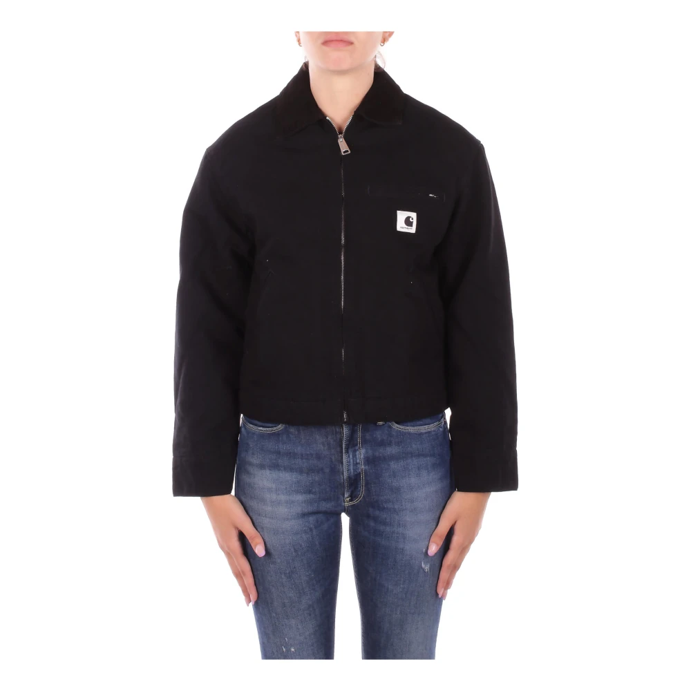 Carhartt Wip Women's Black Light Jackets, S, Logo Front Zip Coat