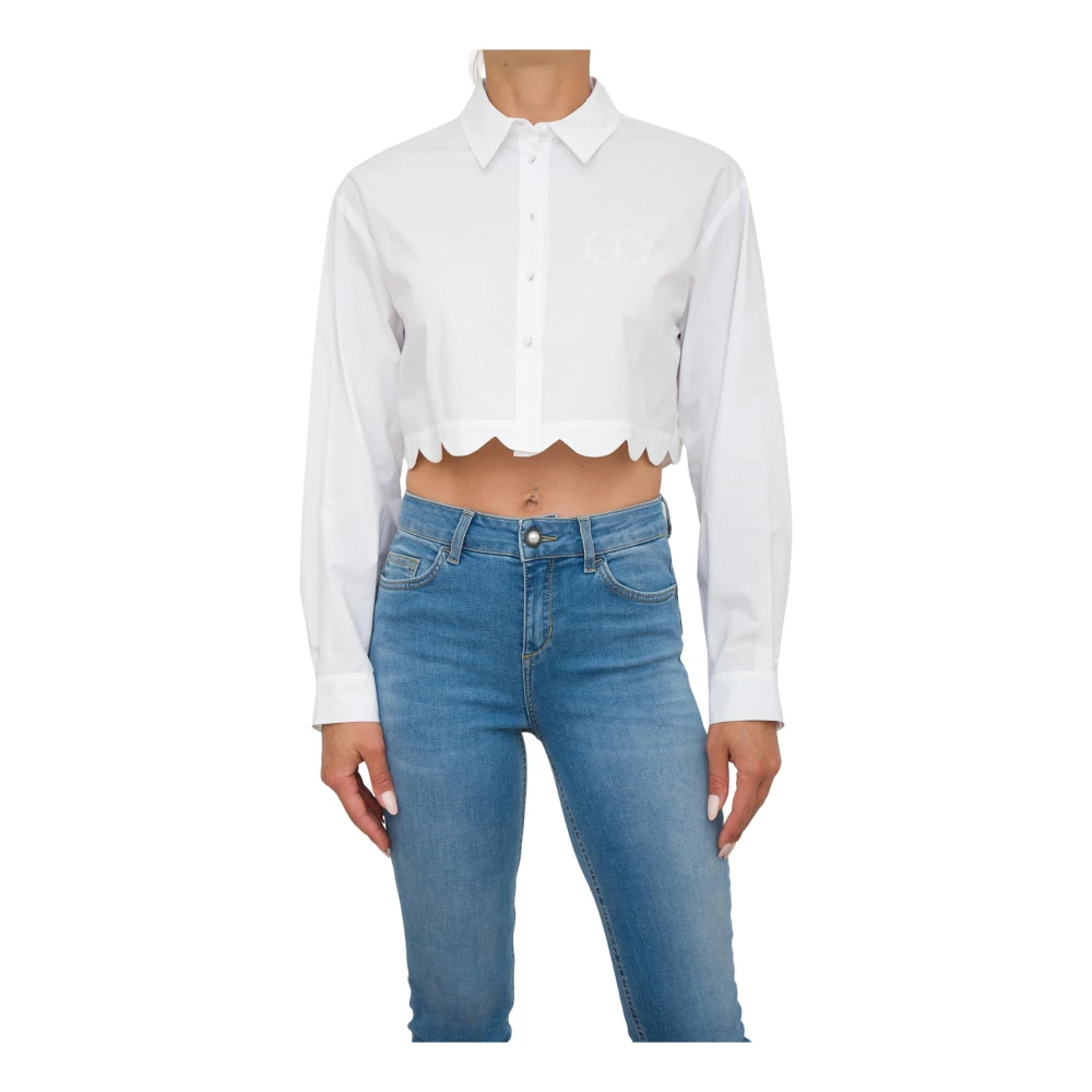 Twinset Vit Broderad Cropped Skjorta White, Dam