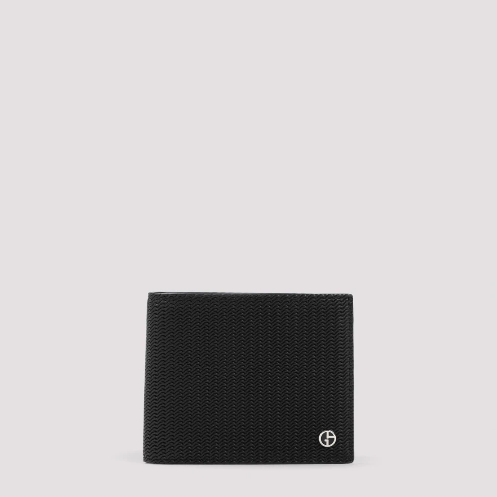 Giorgio Armani Zwarte Leren Portemonnee Stijlvol Accessoire Black Heren