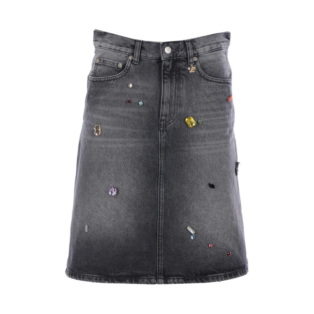 Marc Jacobs Kristallprydd Denim A-linje Kjol Gray, Dam