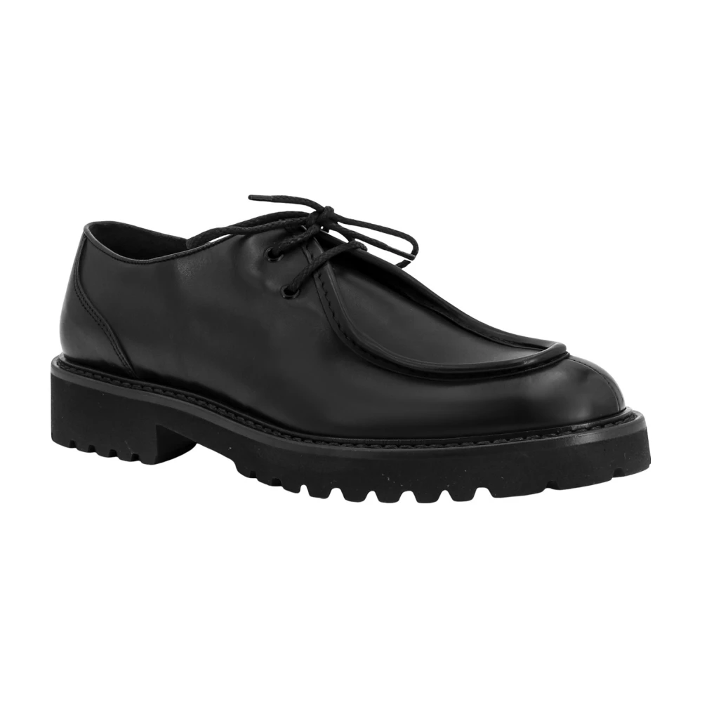 Doucal's Zwarte Leren Veterschoenen Aw23 Black Heren