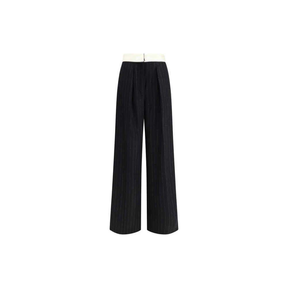 Forte Forte Black Wide Trousers, Female, M, High-Waisted Pinstripe Wool-Blend Trousers