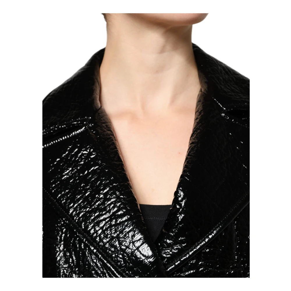 Dolce & Gabbana Zwarte leren cropped jas Black Dames