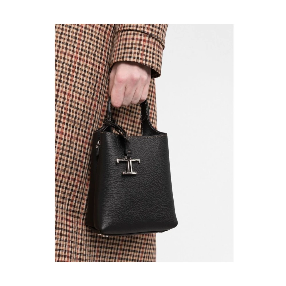TOD'S Zwarte Leren Logo Plaque Handtas Black Dames