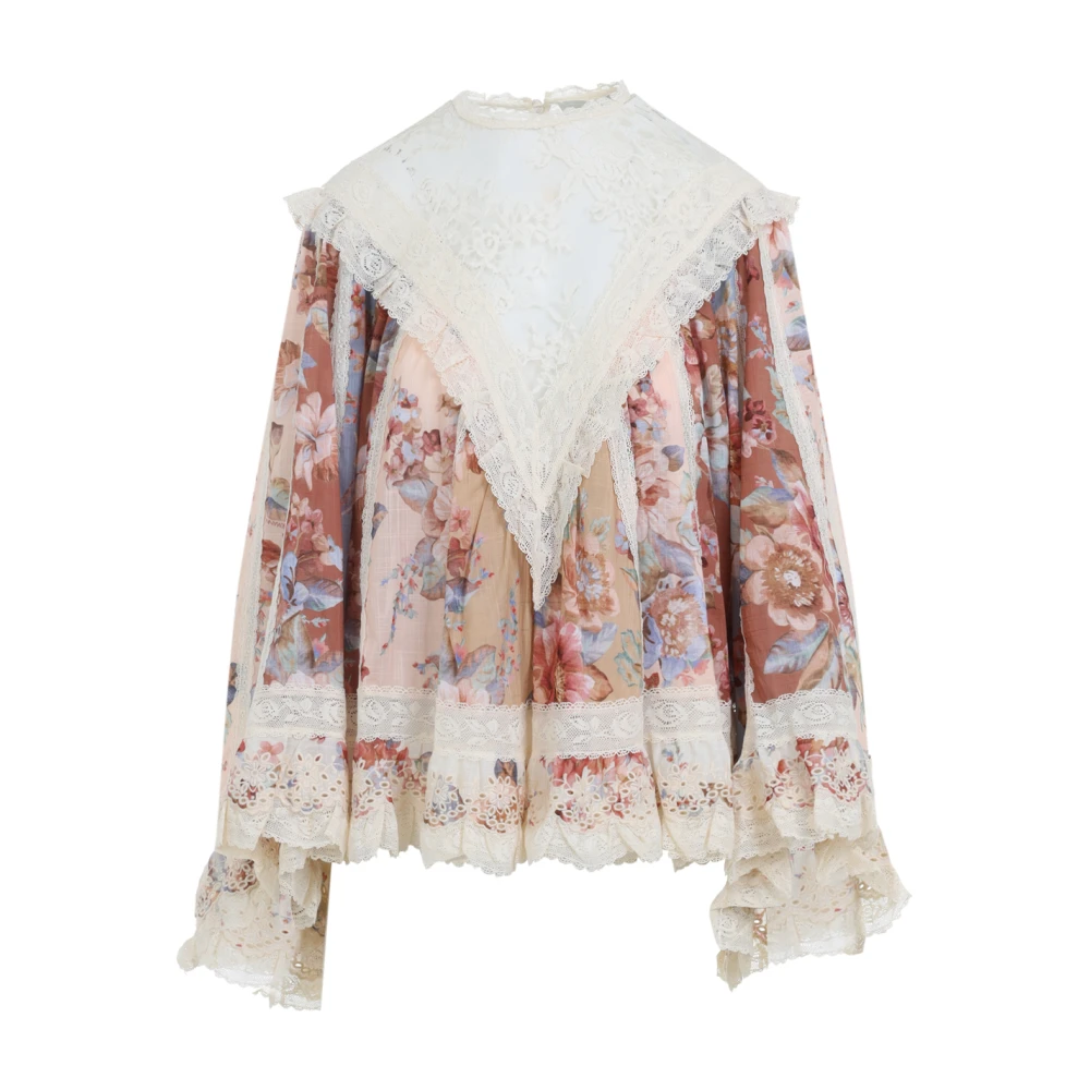 Zimmermann Women's Multicolor Blouses, M, Awaken Lace Trim Blouse