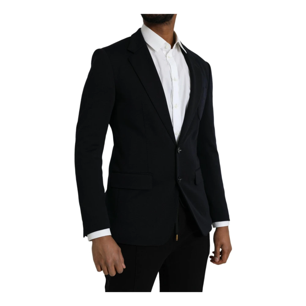 Dolce & Gabbana Zwarte Wollen Jas Blazer Slim Fit Black Heren