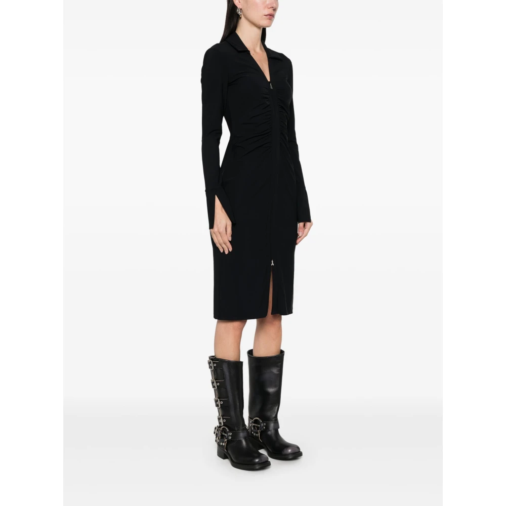 PATRIZIA PEPE Midi Jurk met Rits Detail Black Dames