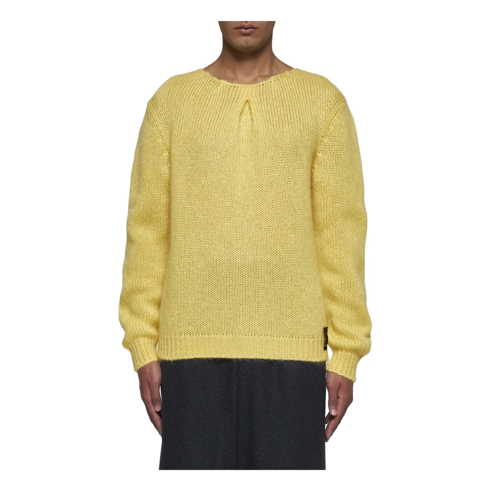 Fendi Gele Mohair Blend Trui met Plooien Yellow Heren