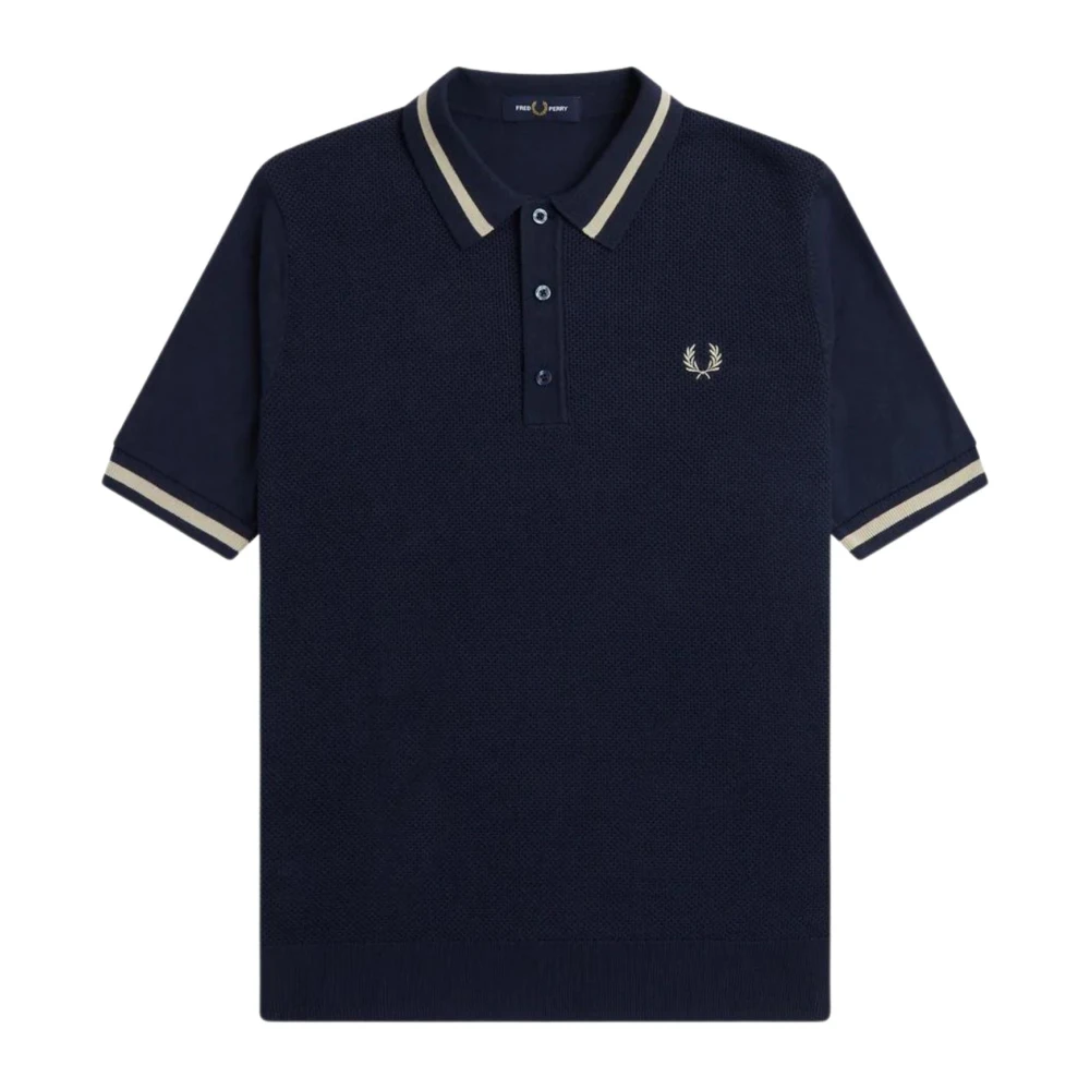 Fred Perry Kortärmad Stickad Polo Tröja Blue, Herr