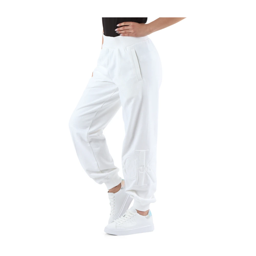 Calvin Klein Jeans Sportieve Katoen Viscose Logo Geborduurde Broek White Dames