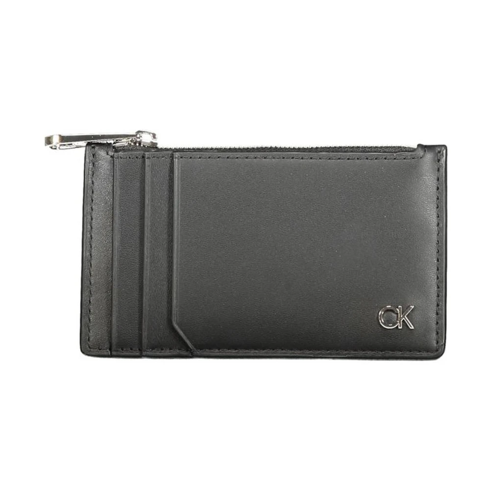 Calvin Klein Zwarte leren portemonnee met kaarthouder Black Heren