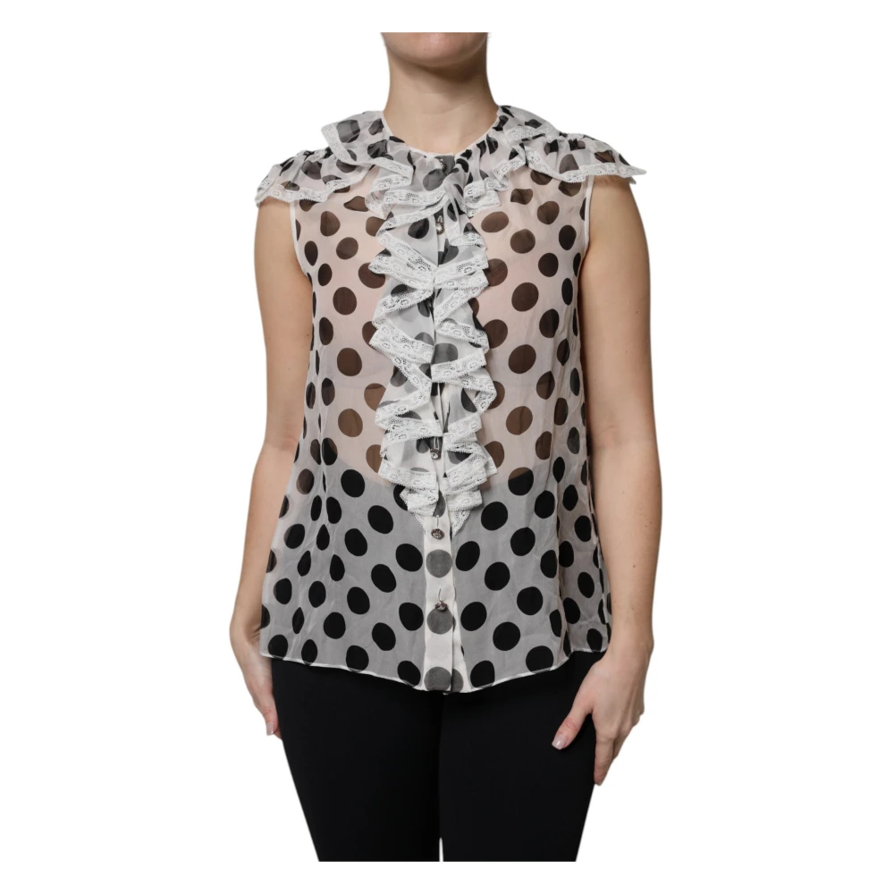 Dolce & Gabbana Women's White Polka Dot Sleeveless Top - Blouses - Xs - Blouses & Shirts
