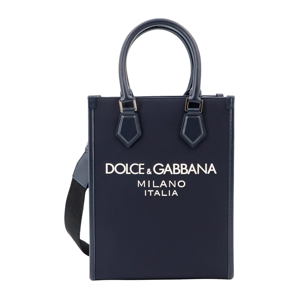 Dolce & Gabbana Geëmbosseerde Logo Nylon en Leren Handtas Blue Heren