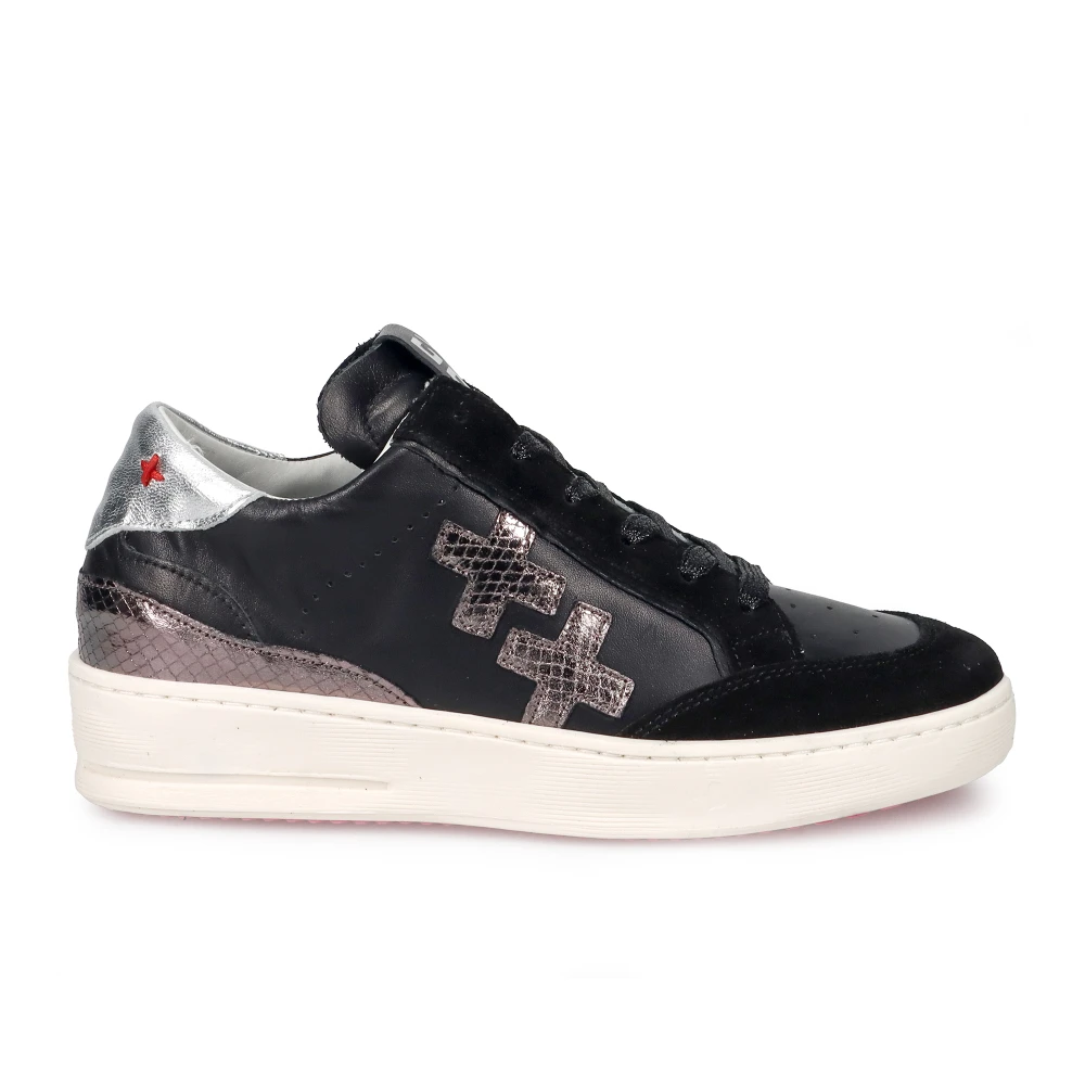 Gio+ Zwarte Leren Sneakers met Verwijderbare Binnenzool Dames Schoenen