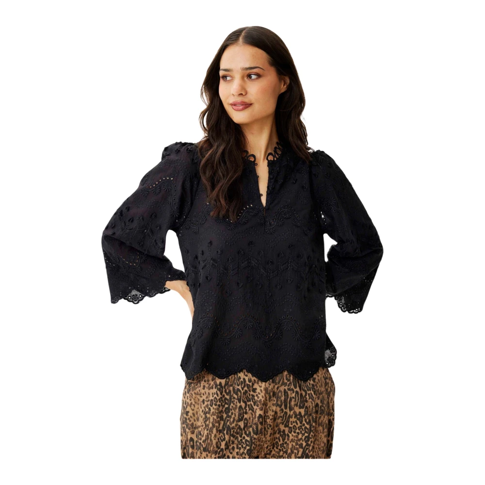 IN Front Ester Blouse met Geborduurde Details Black Dames