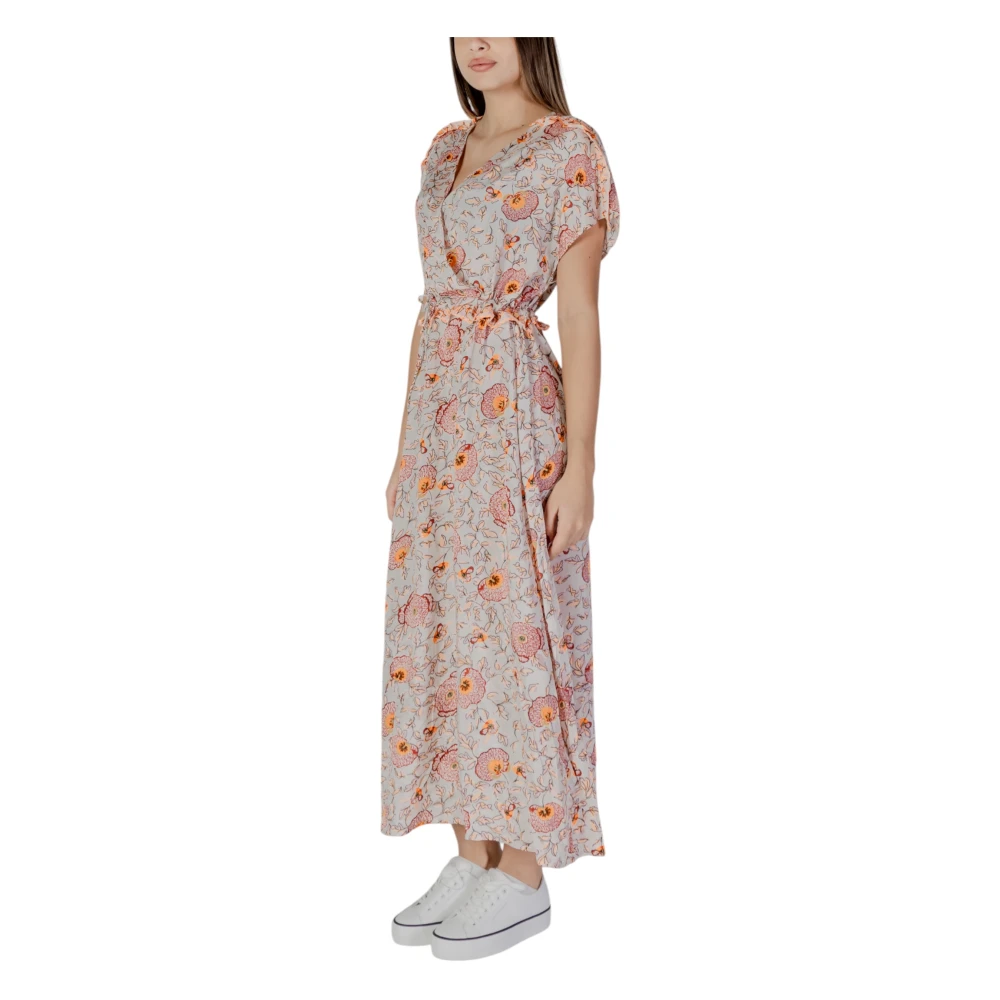 b.Young Roze Bedrukte Katoenen Jurk met V-hals Pink Dames