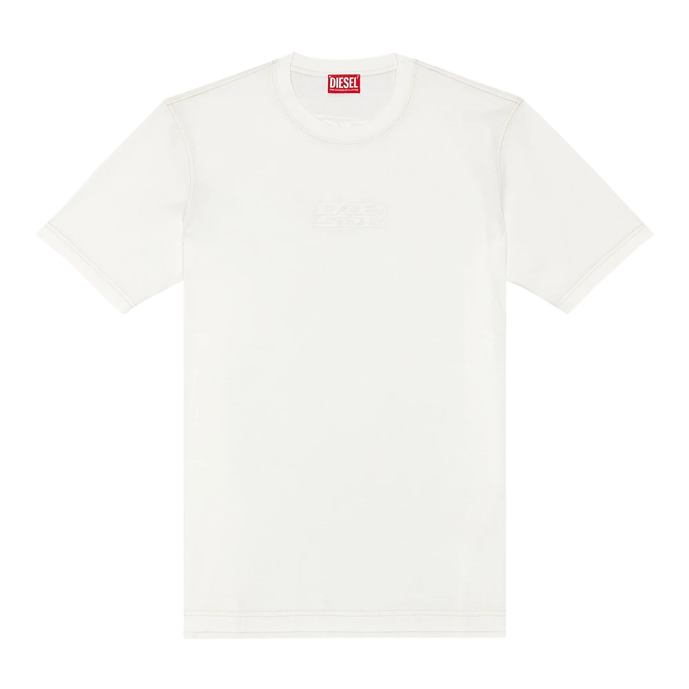 Diesel Mannelijk Wit Tops Heren, L, Katoen, T-Shirt Met Logo-Print Van Gemerceriseerd Katoen