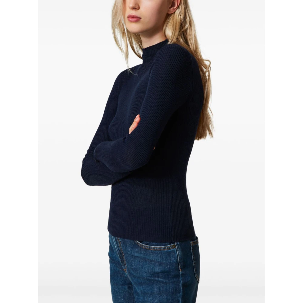 Twinset Navy Blue Wol Gebreide Sweaters Blue Dames