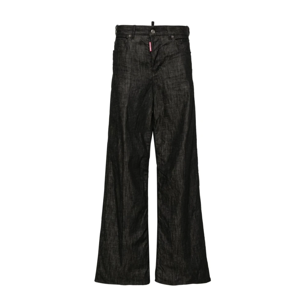 Dsquared2 Women's Black Wide Trousers,, Wide Leg Trousers With Logo Patch Small