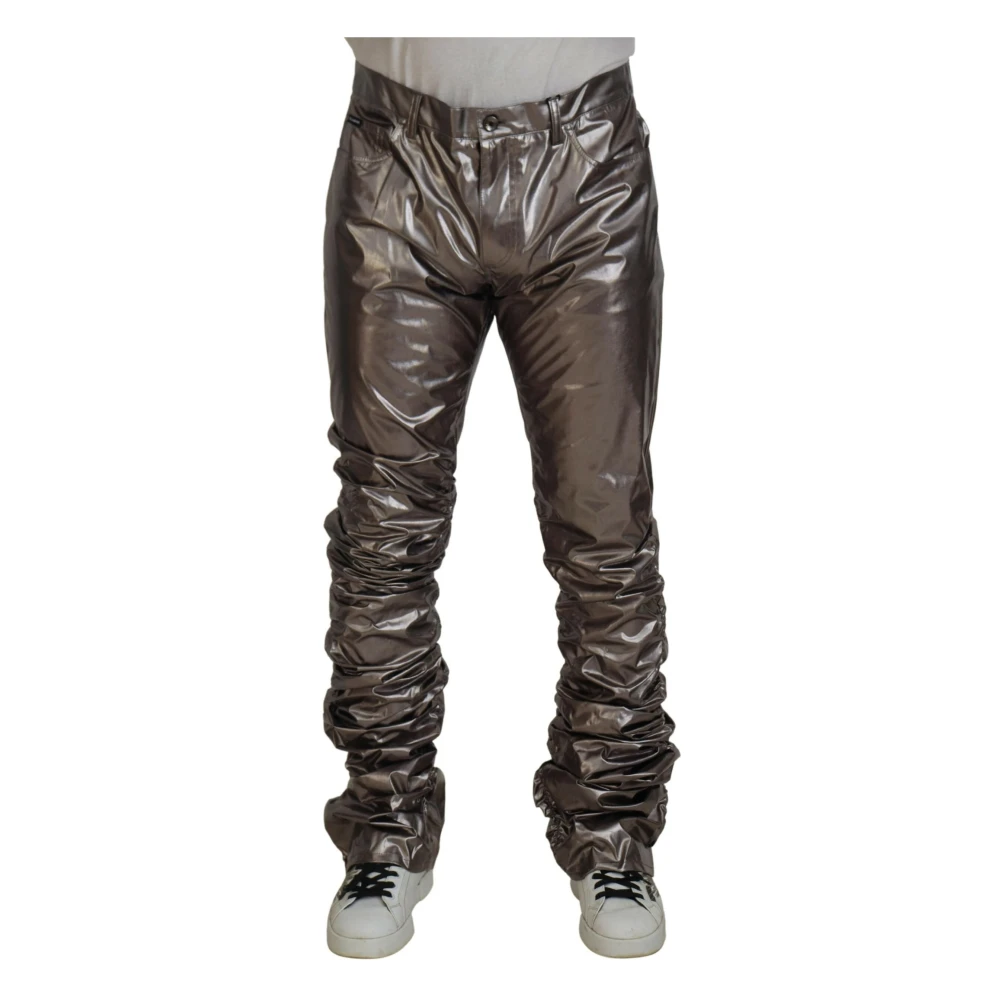 Dolce & Gabbana Men's Gray Silver Metallic Stretch Trousers - Slim-Fit Trousers - S - Trousers