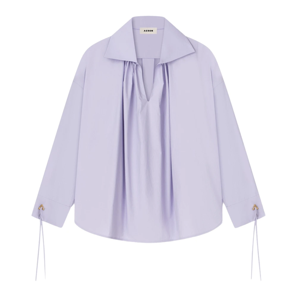 Aeron Katoenen blouse met V-hals en draperieën Purple Dames