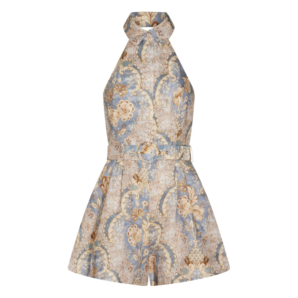 Zimmermann Women's Multicolor Playsuits, L, Halter Belted Playsuit