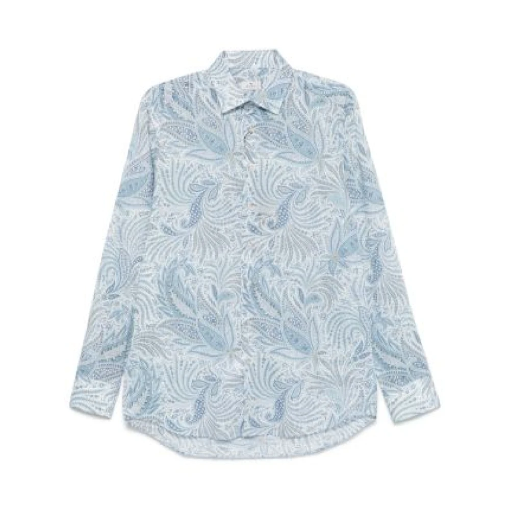 ETRO Kasjmierprint Shirt Wit Knoopsluiting voorzijde Blue Heren