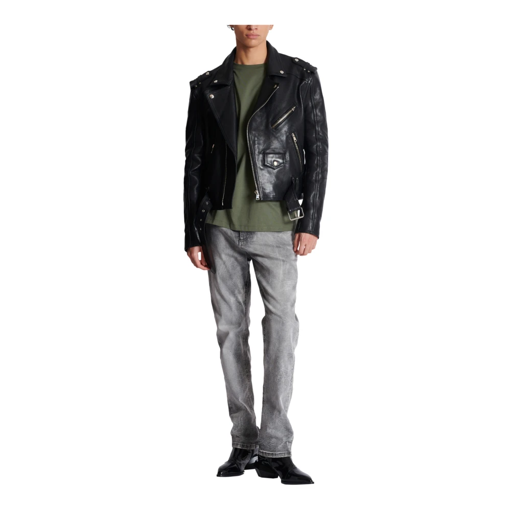 Balmain Grijze denim regular-fit jeans Gray Heren