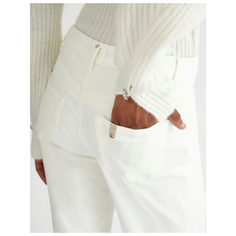 Liu Jo Ribfluwelen broek met hoge taille en strass White Dames