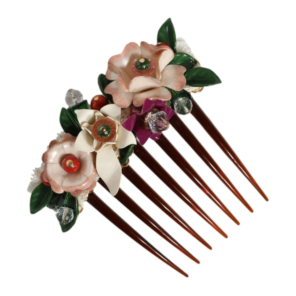 Dolce & Gabbana Women's Brown Crystal Floral Hair Comb Multicolor