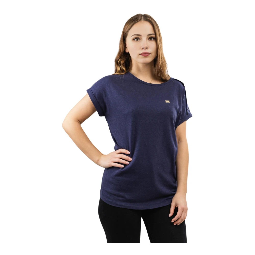 Emporio Armani EA7 Dames T-shirt Navy Blauw Katoen Korte Mouw Ronde Hals Blue Dames