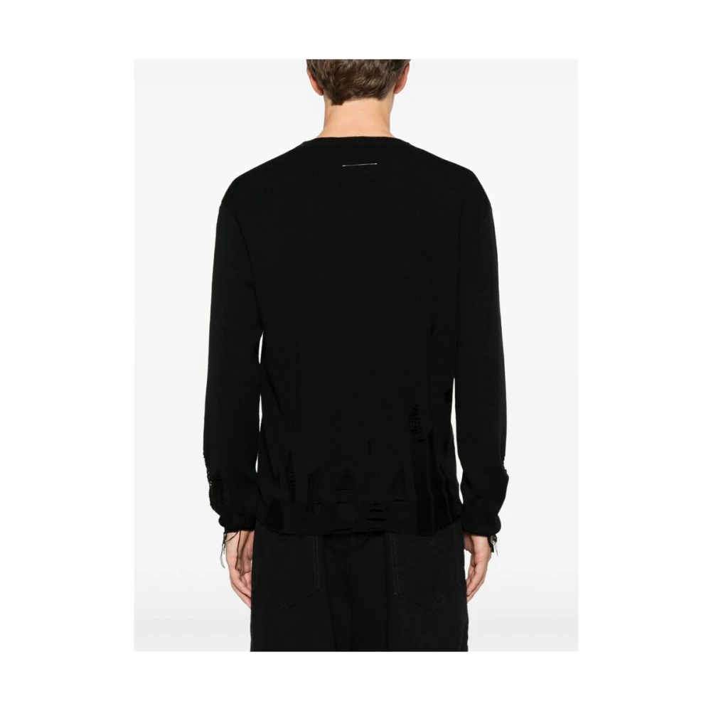MM6 Maison Margiela Zwarte Distressed Gebreide Trui Black Heren