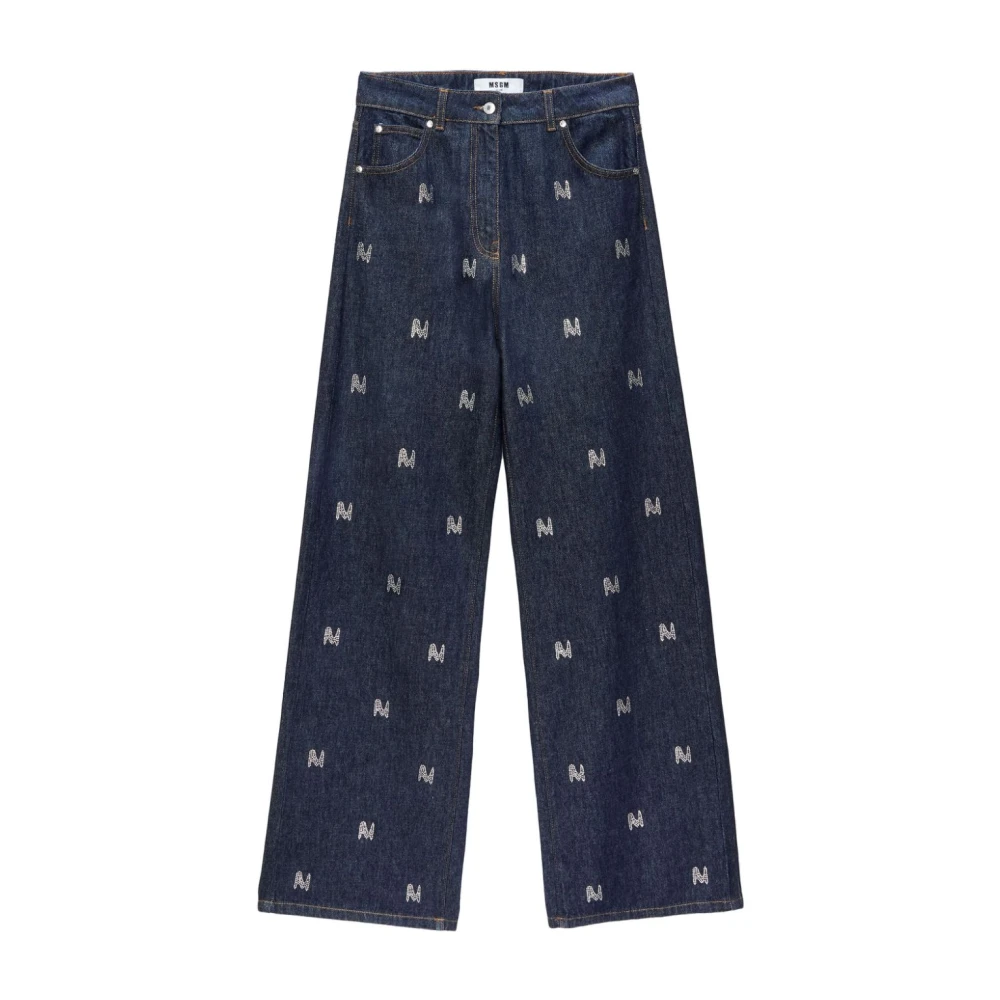 Msgm Blauwe Denim Jeans met Strass Applicatie Blue Dames