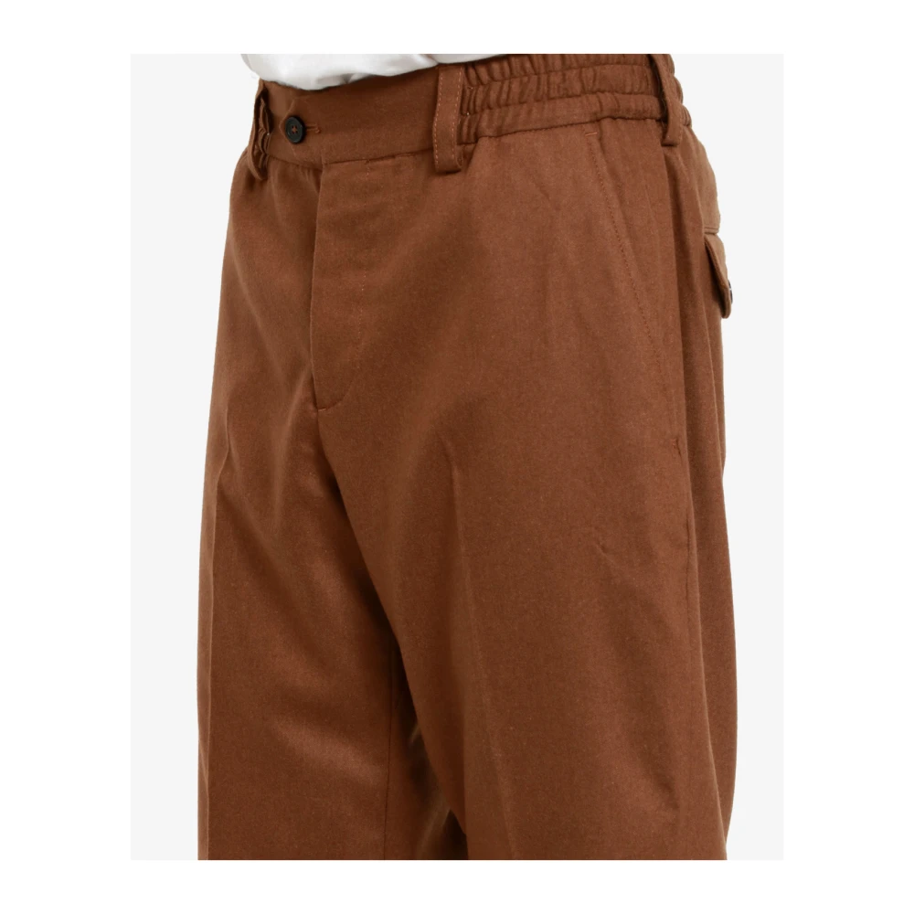 PT Torino Bruine Wolflanel Op Maat Gemaakte Broek Brown Heren