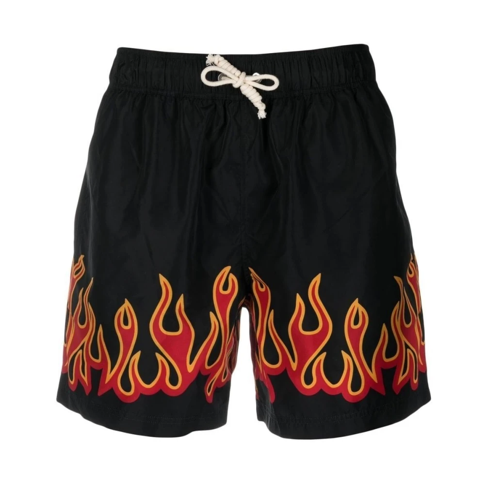 Palm Angels Men's Black Burning Flames Swim Shorts - Beachwear - Xl - Swimwear