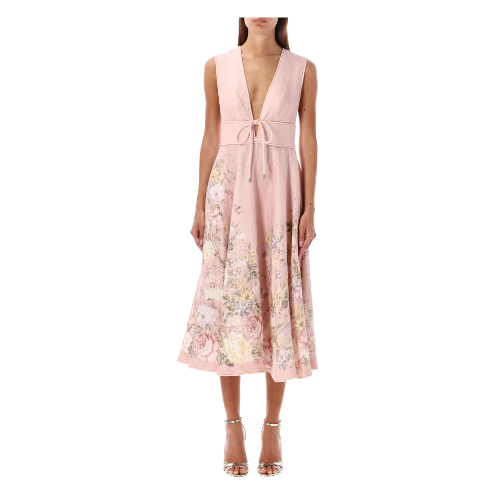 Zimmermann Rosa Blommig Waverly Midi Klänning Multicolor, Dam