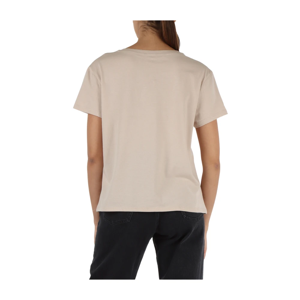 Replay Katoenen V-hals T-shirt met Logo Beige Dames