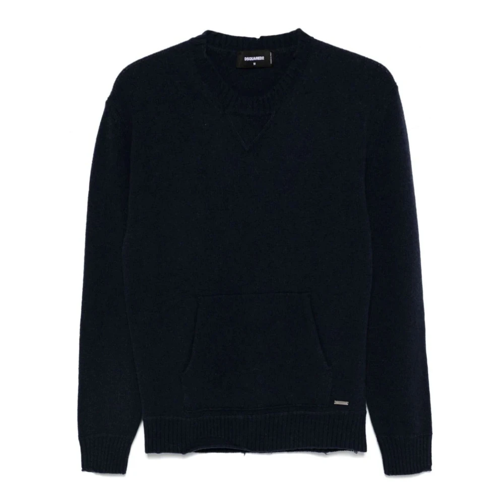 Dsquared2 Blauwe Gebreide Trui Melange Ontwerp Blue Heren