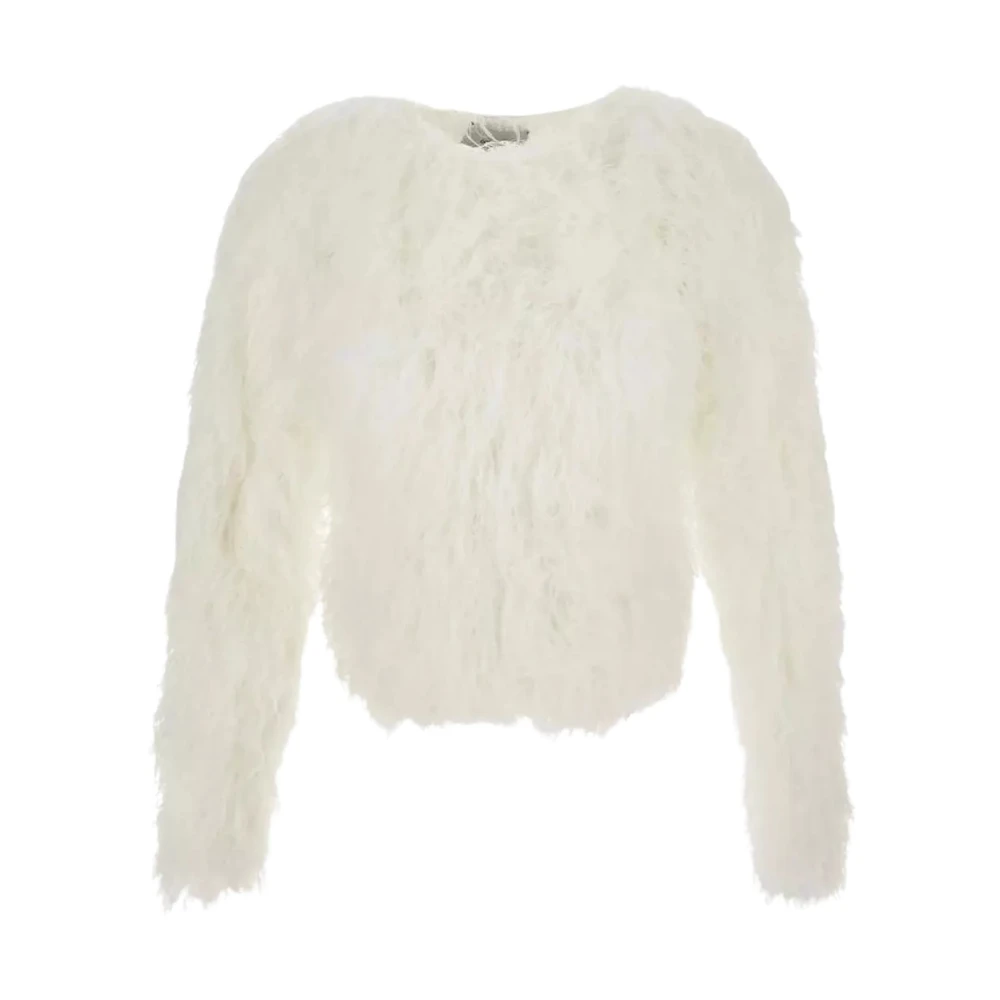 Fluffy White Sweater Italiensk Stil