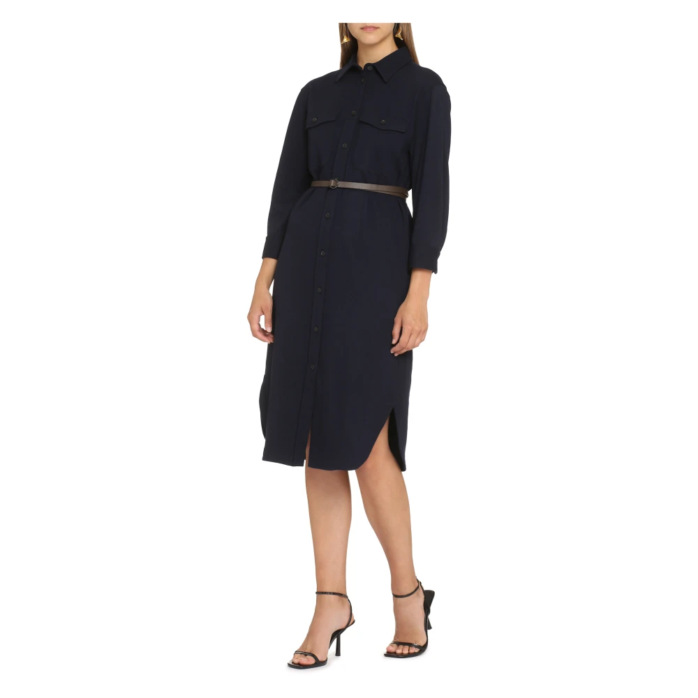 PESERICO Klassieke Jurk met Riem in Wolmix Blue Dames