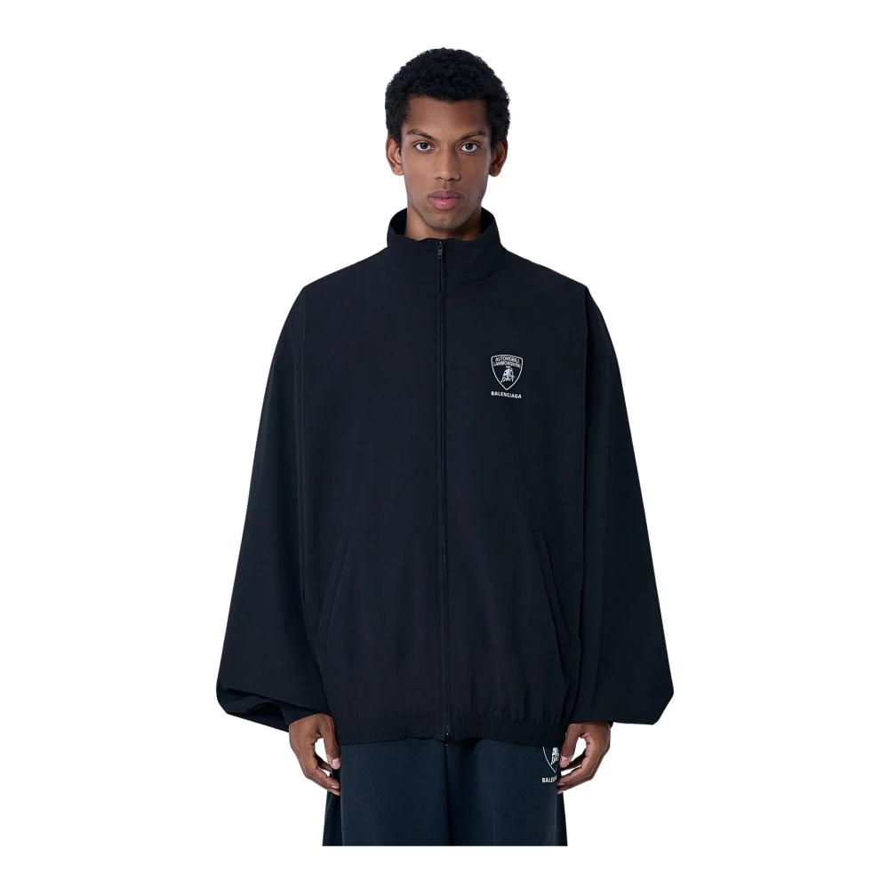 Balenciaga Men's Black Zip-Up Jacket With Logo Motifs