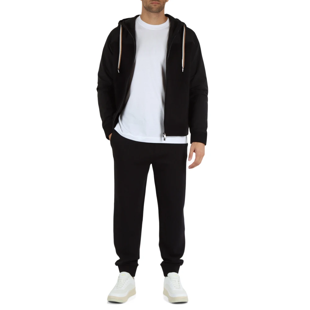 Boss Zip Cotton Technical Hoodie Black Heren